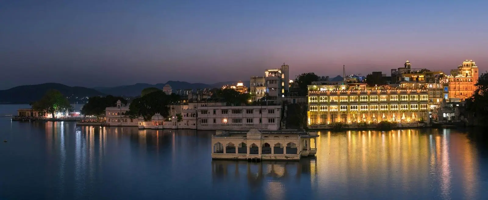 Lake Pichola from Ambrai Ghat at blue hour